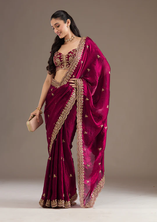 Onion Pink Threadwork Tissue Saree